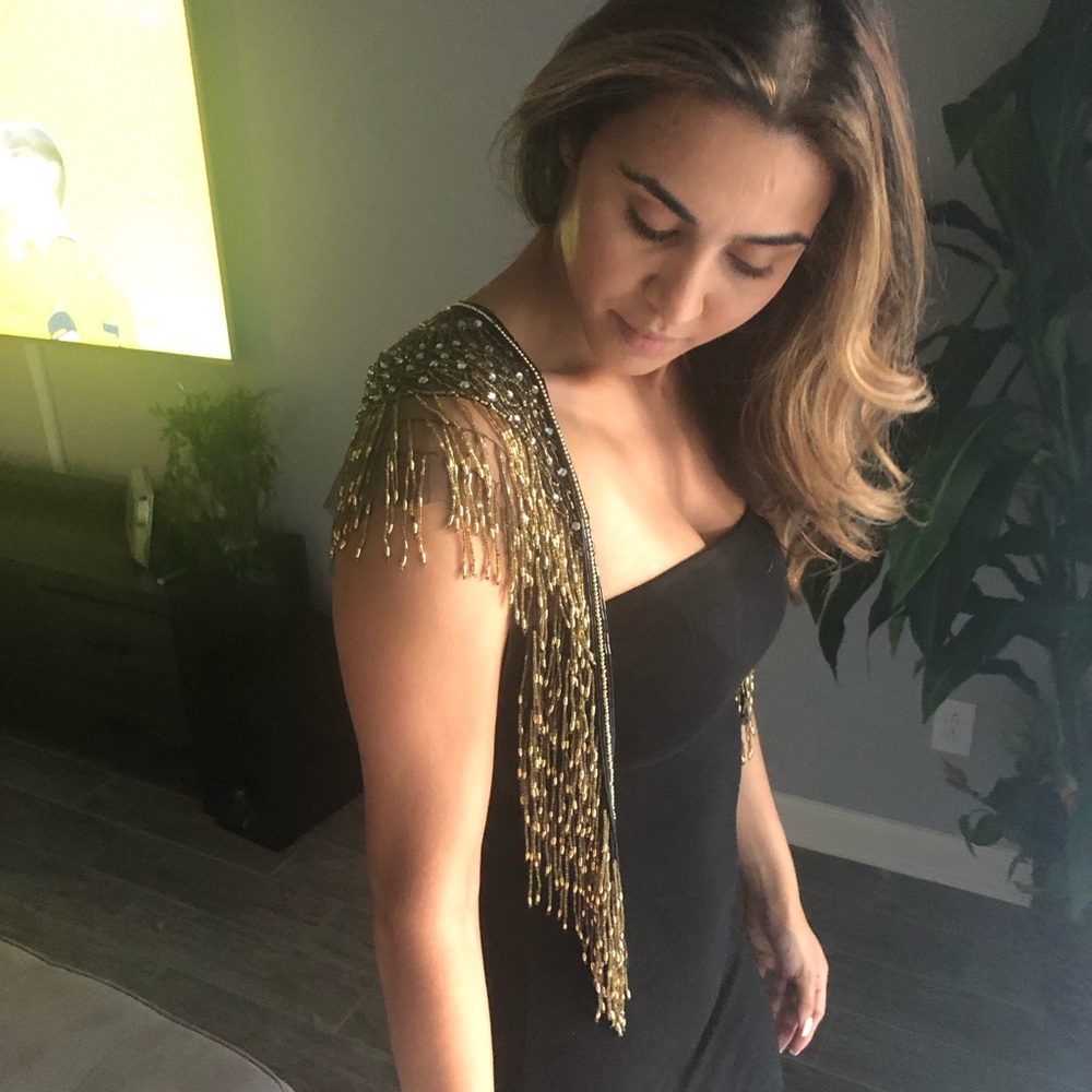 Vintage Black and Gold Beaded Shawl